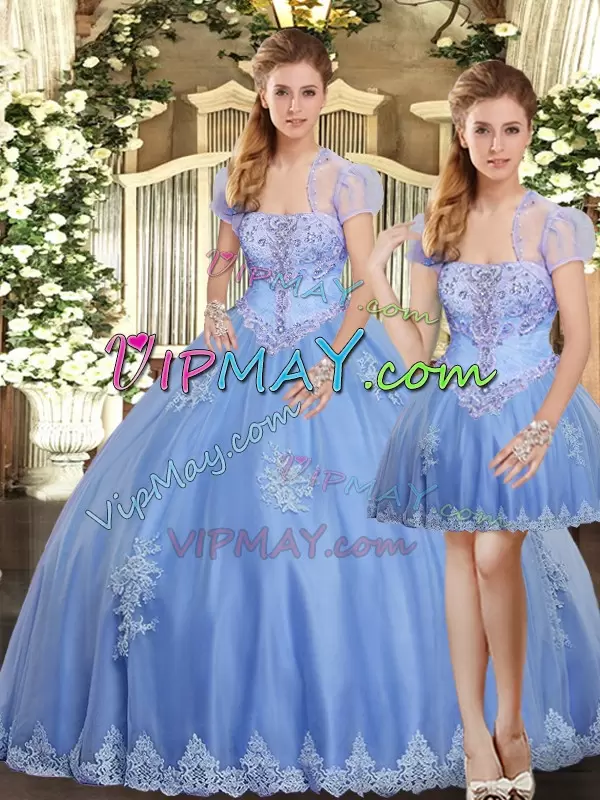 Light Blue Strapless Neckline Beading and Appliques 15 Quinceanera Dress Sleeveless Lace Up