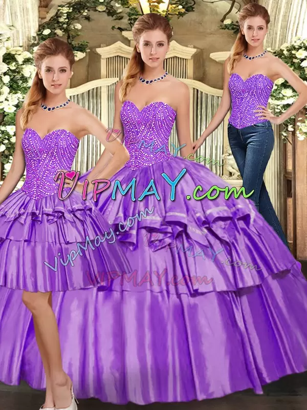 Super Organza Sleeveless Floor Length Quince Ball Gowns and Beading and Ruffled Layers