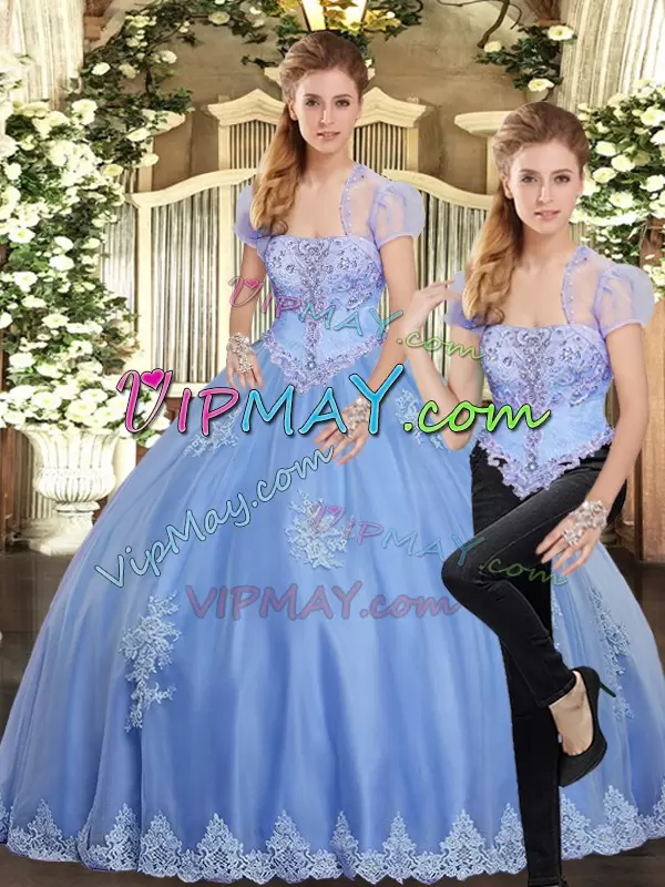 Strapless Sleeveless Tulle Sweet 16 Dresses Beading and Appliques Lace Up