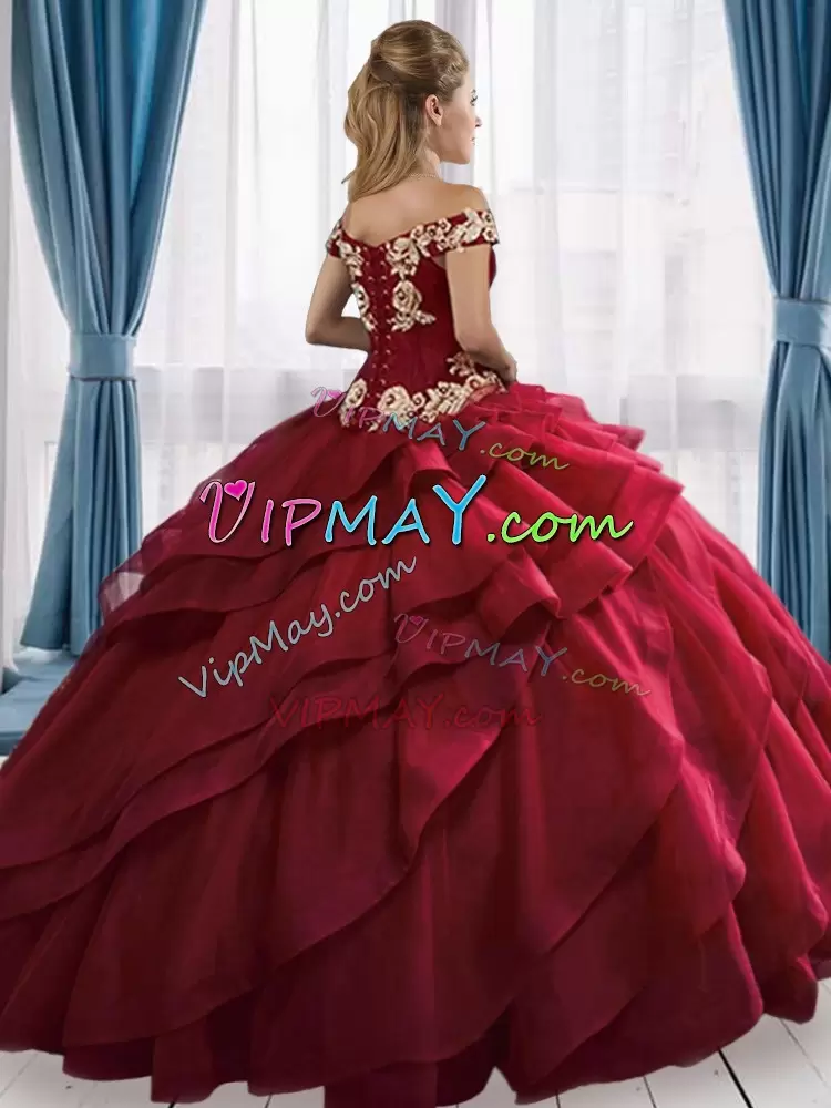 Glorious Royal Blue Sleeveless Floor Length Appliques Lace Up 15th Birthday Dress Off The Shoulder