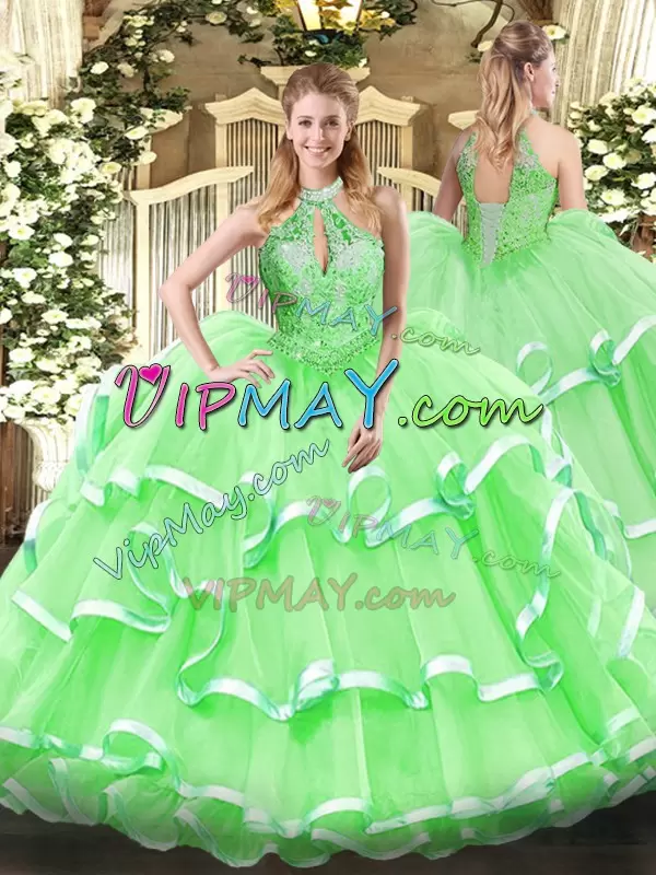 Floor Length Lace Up Vestidos de Quinceanera for Military Ball and Sweet 16 and Quinceanera with Beading and Ruffles