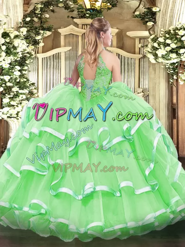 Floor Length Lace Up Vestidos de Quinceanera for Military Ball and Sweet 16 and Quinceanera with Beading and Ruffles