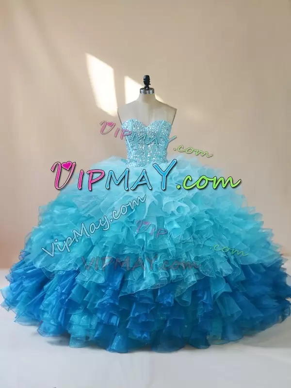 Multi-color Organza Lace Up Sweet 16 Quinceanera Dress Sleeveless Floor Length Beading and Ruffles