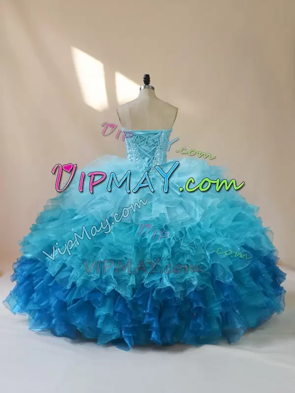 Multi-color Organza Lace Up Sweet 16 Quinceanera Dress Sleeveless Floor Length Beading and Ruffles