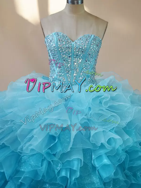 Multi-color Organza Lace Up Sweet 16 Quinceanera Dress Sleeveless Floor Length Beading and Ruffles