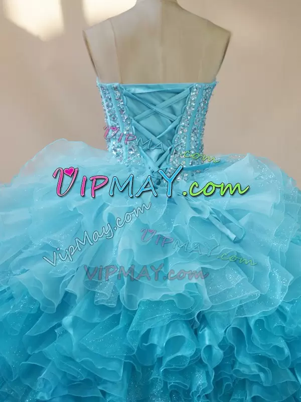 Multi-color Organza Lace Up Sweet 16 Quinceanera Dress Sleeveless Floor Length Beading and Ruffles