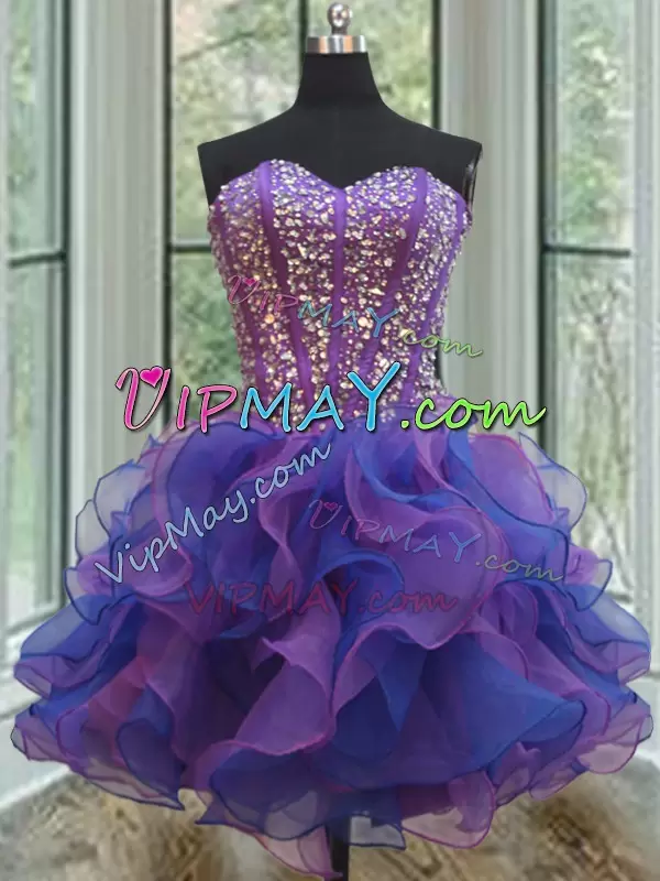 Adorable Ball Gowns Quinceanera Gown Blue and Purple Sweetheart Organza Sleeveless Floor Length Lace Up