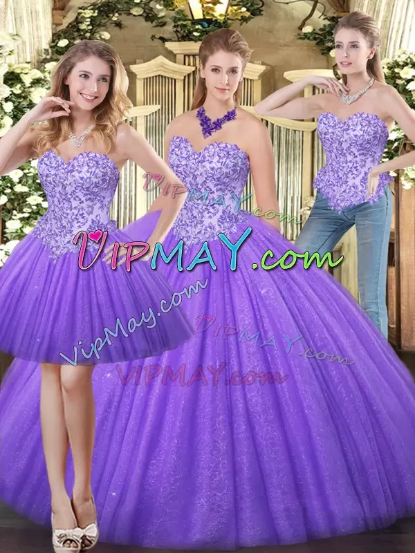 Eggplant Purple Zipper Quinceanera Gowns Appliques Sleeveless Floor Length