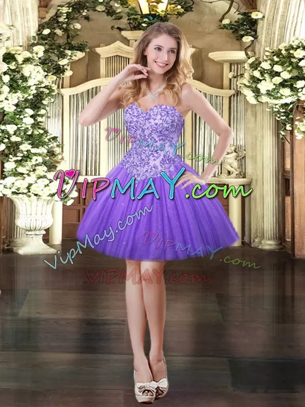 Eggplant Purple Zipper Quinceanera Gowns Appliques Sleeveless Floor Length