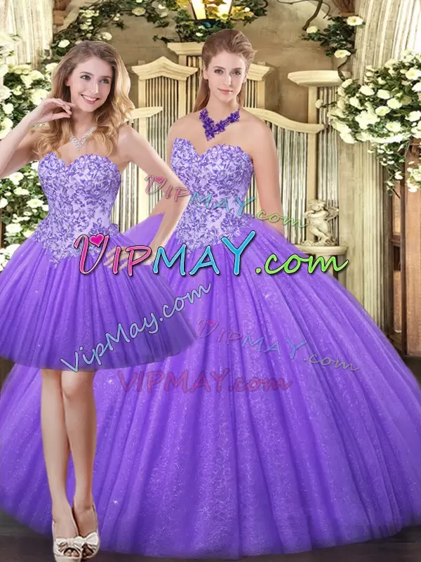 Eggplant Purple Zipper Quinceanera Gowns Appliques Sleeveless Floor Length