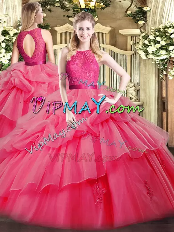 Sleeveless Scoop Lace and Ruffled Layers Zipper Quinceanera Dress