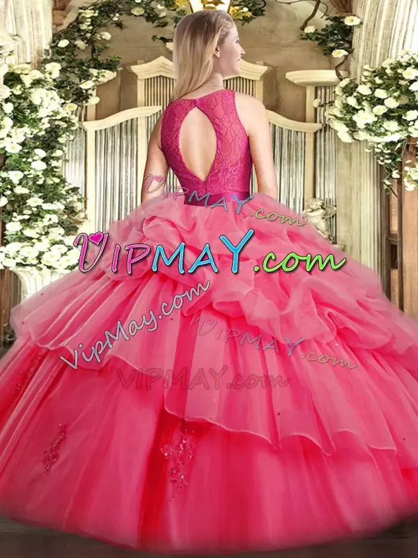 Sleeveless Scoop Lace and Ruffled Layers Zipper Quinceanera Dress