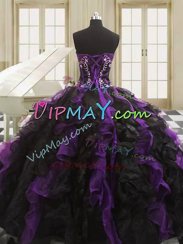 Edgy Organza Sleeveless Floor Length Quinceanera Dresses and Beading and Ruffles