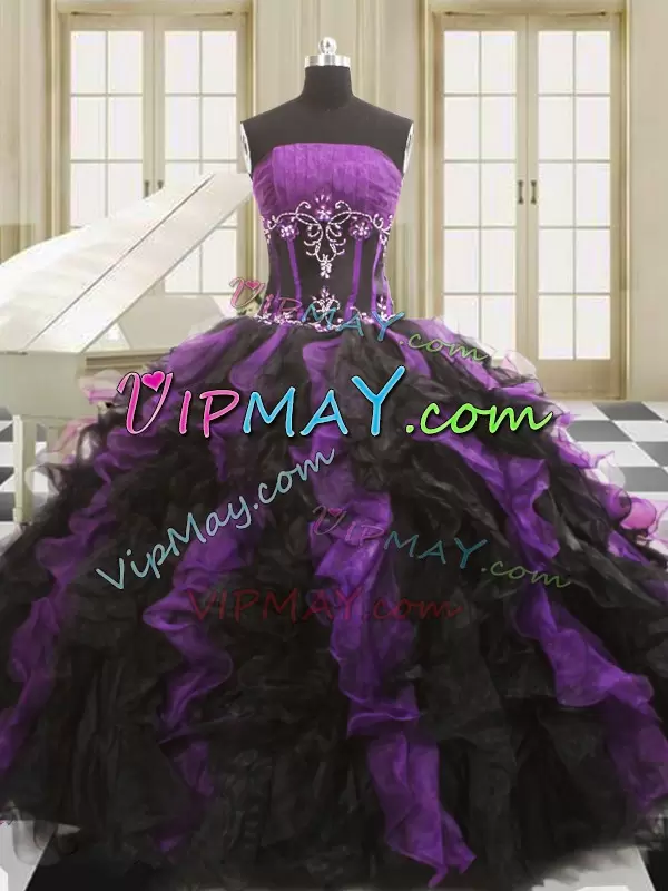 Edgy Organza Sleeveless Floor Length Quinceanera Dresses and Beading and Ruffles