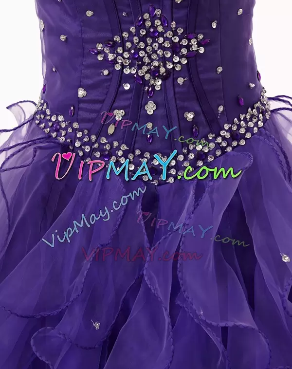 Sleeveless Organza Floor Length Lace Up Sweet 16 Dresses in Purple with Beading and Ruffles