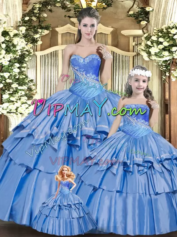 Ball Gowns Quince Ball Gowns Baby Blue Sweetheart Organza Sleeveless Floor Length Lace Up