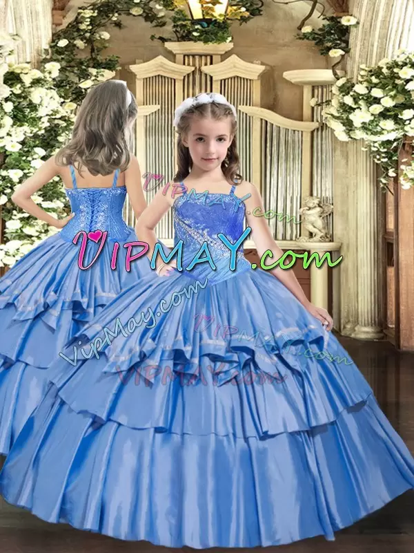 Ball Gowns Quince Ball Gowns Baby Blue Sweetheart Organza Sleeveless Floor Length Lace Up