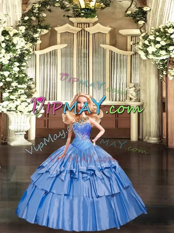 Ball Gowns Quince Ball Gowns Baby Blue Sweetheart Organza Sleeveless Floor Length Lace Up