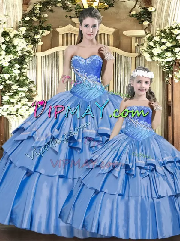 Ball Gowns Quince Ball Gowns Baby Blue Sweetheart Organza Sleeveless Floor Length Lace Up