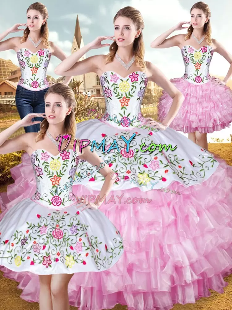 Designer Organza and Taffeta Sleeveless Floor Length Sweet 16 Quinceanera Dress and Embroidery and Ruffled Layers