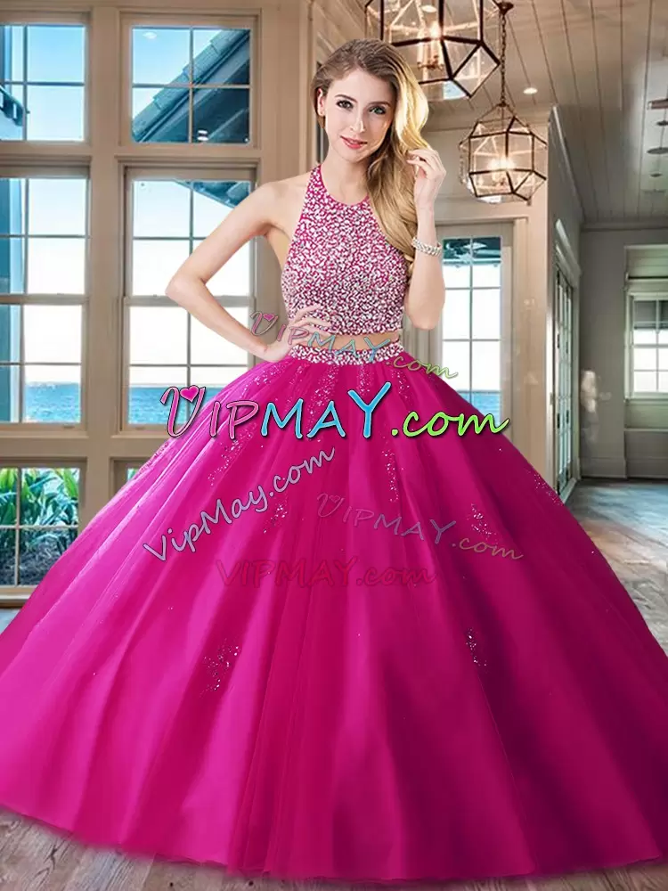 Tulle Sleeveless With Train Quinceanera Gown Brush Train and Beading and Appliques