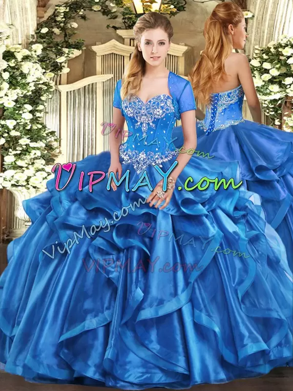 Charming Floor Length Baby Blue Ball Gown Prom Dress Sweetheart Sleeveless Lace Up