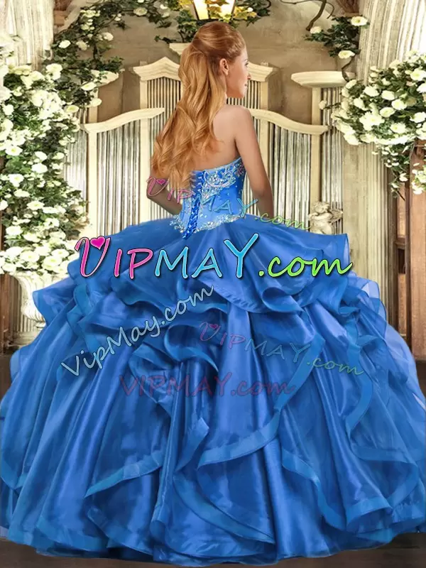 Charming Floor Length Baby Blue Ball Gown Prom Dress Sweetheart Sleeveless Lace Up