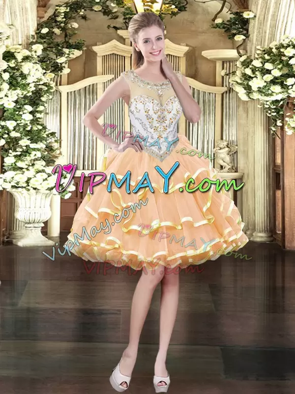 Sleeveless Scoop Beading and Ruffled Layers Zipper Quinceanera Dresses