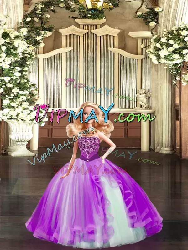 Organza Sleeveless Floor Length Quinceanera Gown and Beading and Ruffles