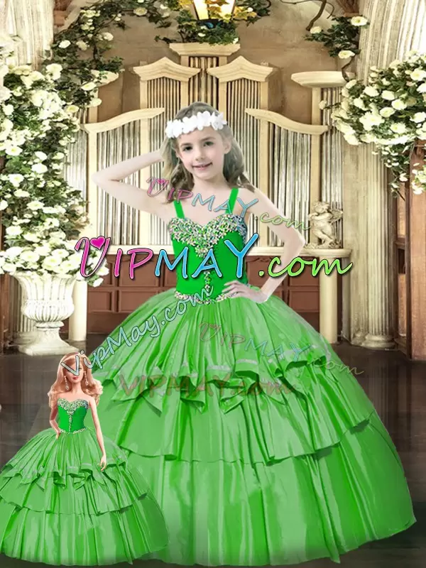 Green Sleeveless Organza Lace Up 15 Quinceanera Dress for Military Ball and Sweet 16 and Quinceanera