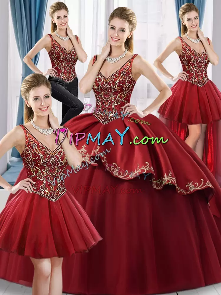 Attractive Red Sweet 16 Quinceanera Dress Military Ball and Sweet 16 and Quinceanera with Embroidery Sweetheart Sleeveless Lace Up