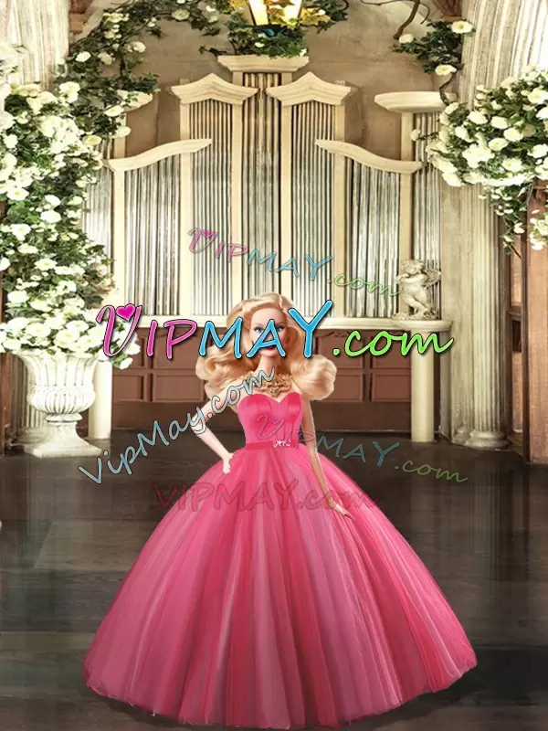 Amazing Coral Red Sweetheart Lace Up Beading 15th Birthday Dress Sleeveless