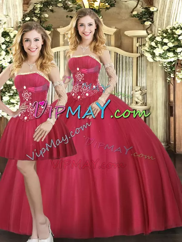 Sleeveless Strapless Beading Lace Up Sweet 16 Quinceanera Dress