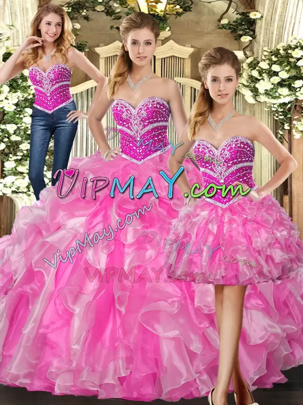 Superior Ball Gowns Quinceanera Gown Rose Pink Sweetheart Organza Sleeveless Floor Length Lace Up