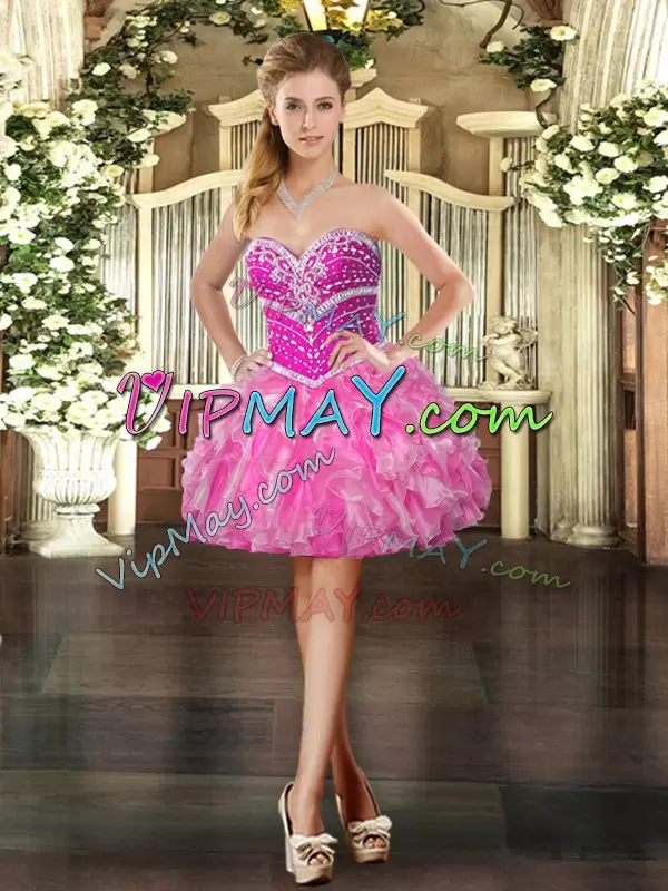 Superior Ball Gowns Quinceanera Gown Rose Pink Sweetheart Organza Sleeveless Floor Length Lace Up