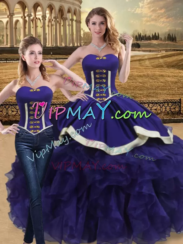 Spectacular Purple Quinceanera Dress Sweet 16 and Quinceanera with Beading and Ruffles Sweetheart Sleeveless Lace Up