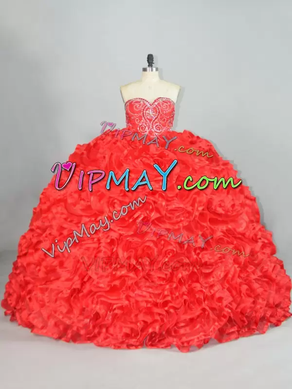 Sleeveless Sweetheart Brush Train Lace Up Beading and Ruffles 15 Quinceanera Dress Sweetheart