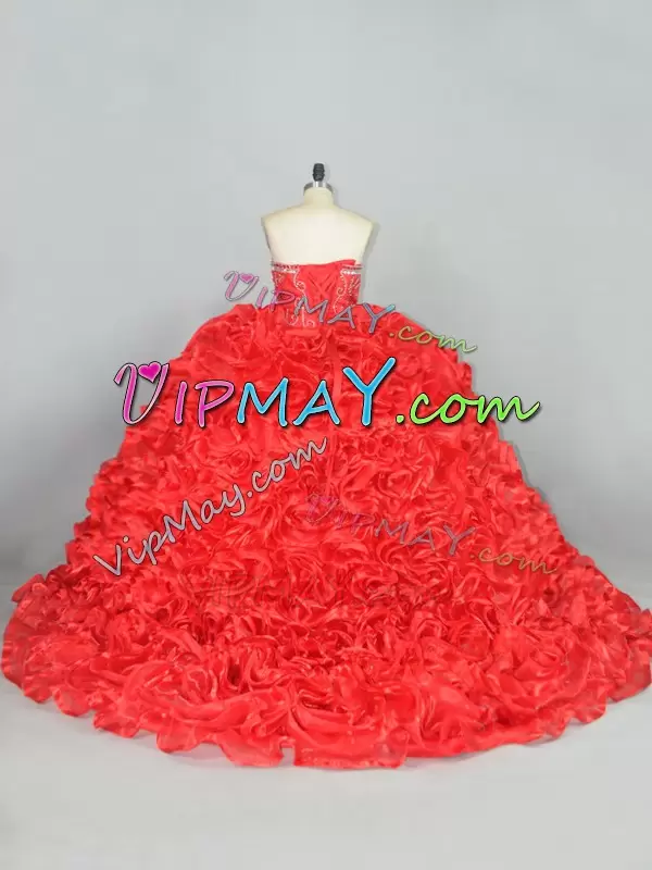 Sleeveless Sweetheart Brush Train Lace Up Beading and Ruffles 15 Quinceanera Dress Sweetheart