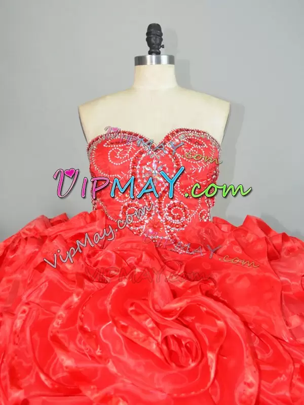 Sleeveless Sweetheart Brush Train Lace Up Beading and Ruffles 15 Quinceanera Dress Sweetheart