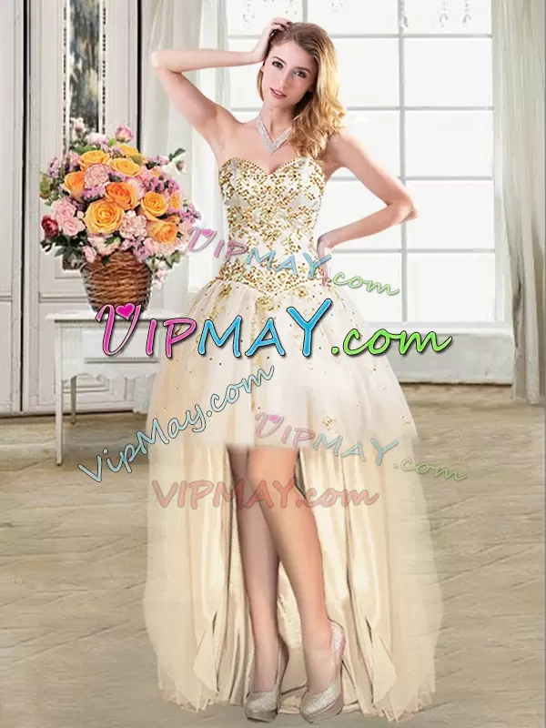 Affordable Champagne Lace Up Sweet 16 Dresses Beading Sleeveless Floor Length