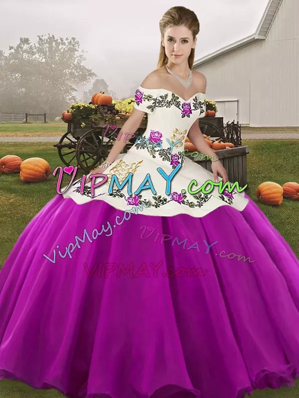 White And Purple Sleeveless Organza Lace Up Quince Ball Gowns for Military Ball and Sweet 16 and Quinceanera