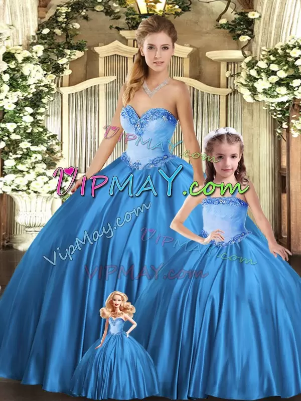 Popular Floor Length Teal Vestidos de Quinceanera Tulle Sleeveless Beading