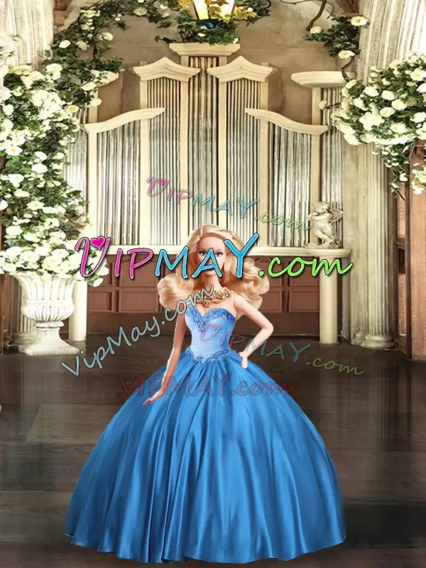 Popular Floor Length Teal Vestidos de Quinceanera Tulle Sleeveless Beading