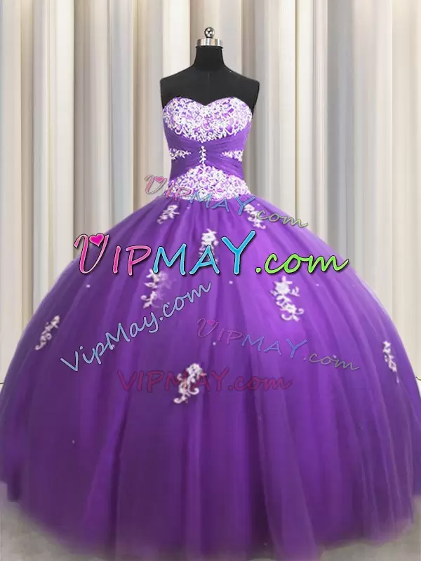 Glittering Sweetheart Sleeveless Tulle 15th Birthday Dress Beading and Appliques Zipper