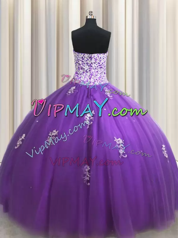 Glittering Sweetheart Sleeveless Tulle 15th Birthday Dress Beading and Appliques Zipper