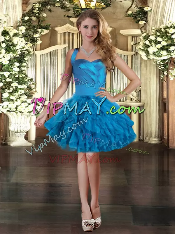 Discount Blue Sleeveless Tulle Lace Up Sweet 16 Quinceanera Dress for Military Ball and Sweet 16 and Quinceanera