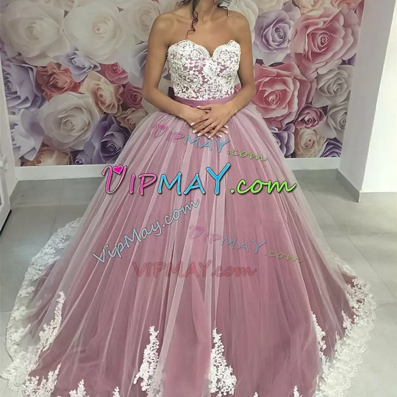 Cheap Simple Sweetheart Tulle Appliques Quince Ball Gown Free Shipping