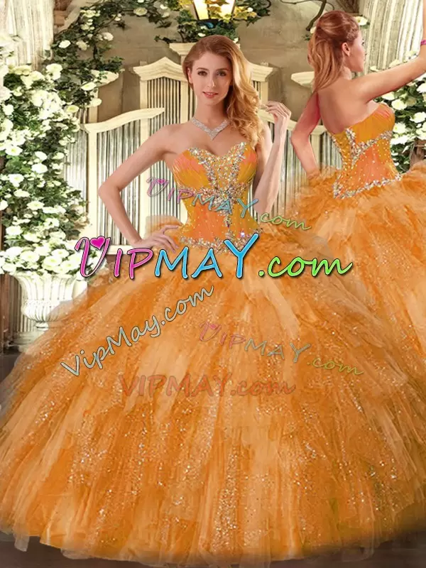 Ball Gowns 15th Birthday Dress Orange Sweetheart Organza Sleeveless Lace Up