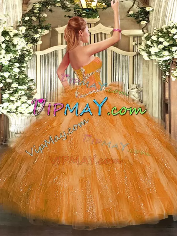 Ball Gowns 15th Birthday Dress Orange Sweetheart Organza Sleeveless Lace Up