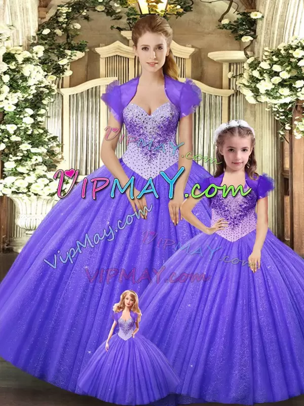 Cheap Purple Straps Neckline Beading Sweet 16 Dress Sleeveless Lace Up